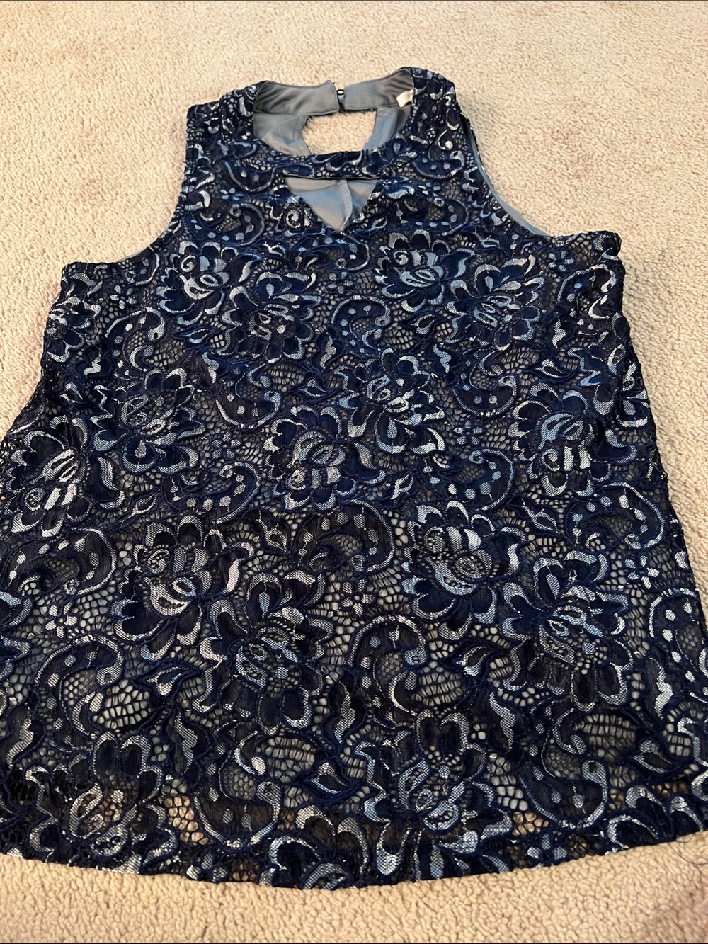 Maurices Navy Blue Floral Lace with shimmering silver background Keyhole Tank